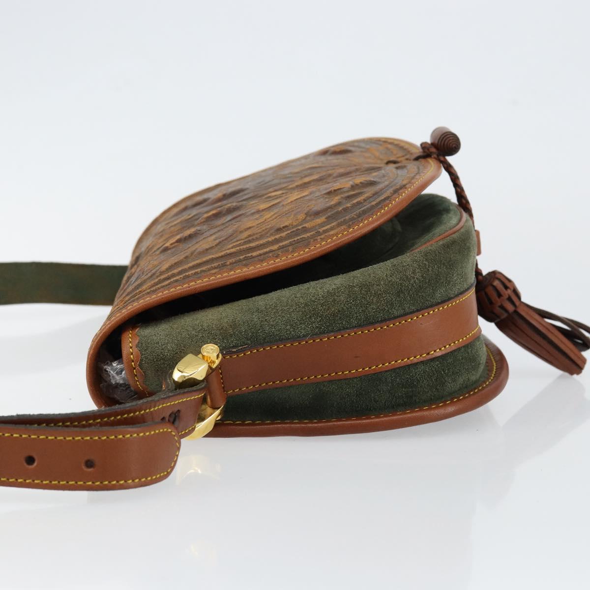 LOEWE Shoulder Bag Leather Brown Gold Auth am9169