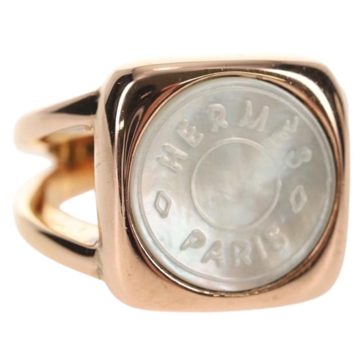 HERMES Corozo Ring metal Gold Auth am9175V