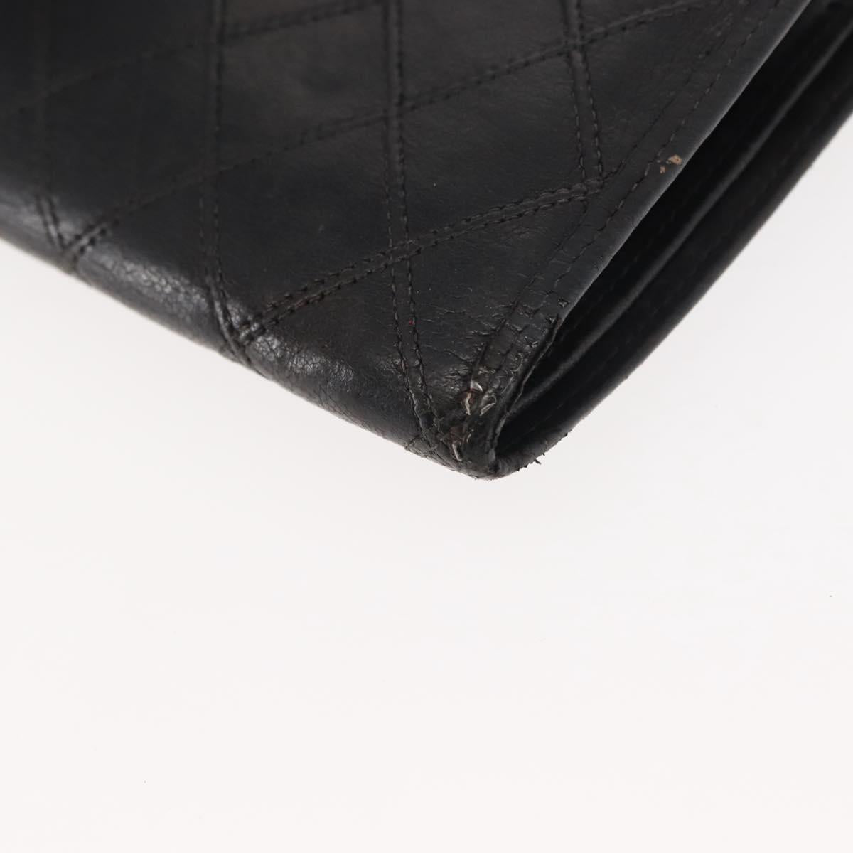 CHANEL Bicolore Long Wallet Lamb Skin Black Gold CC Auth am9177