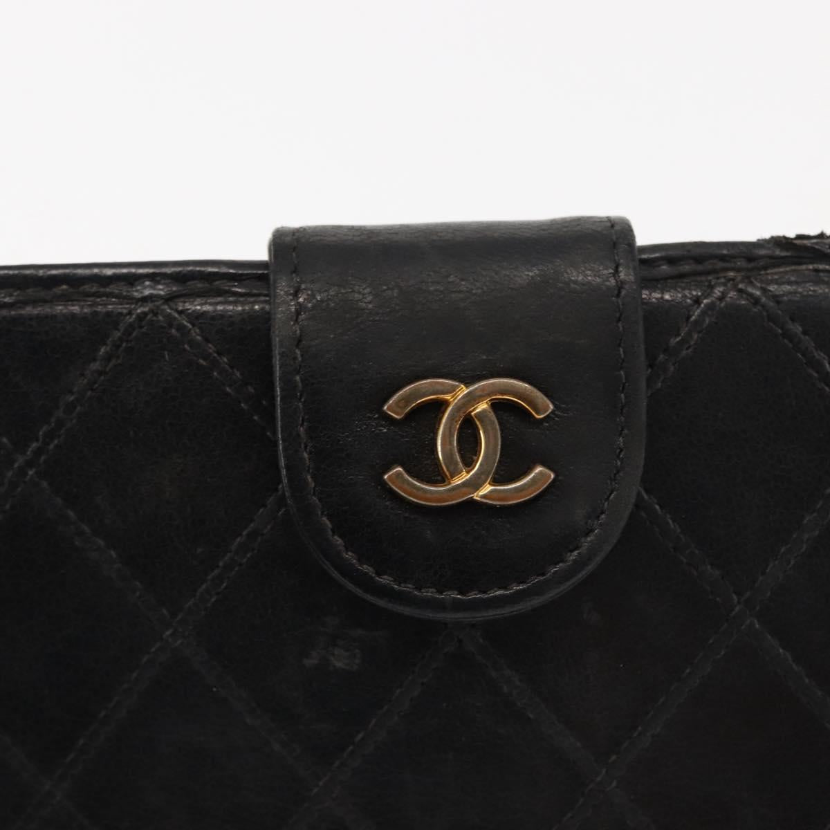 CHANEL Bicolore Long Wallet Lamb Skin Black Gold CC Auth am9177