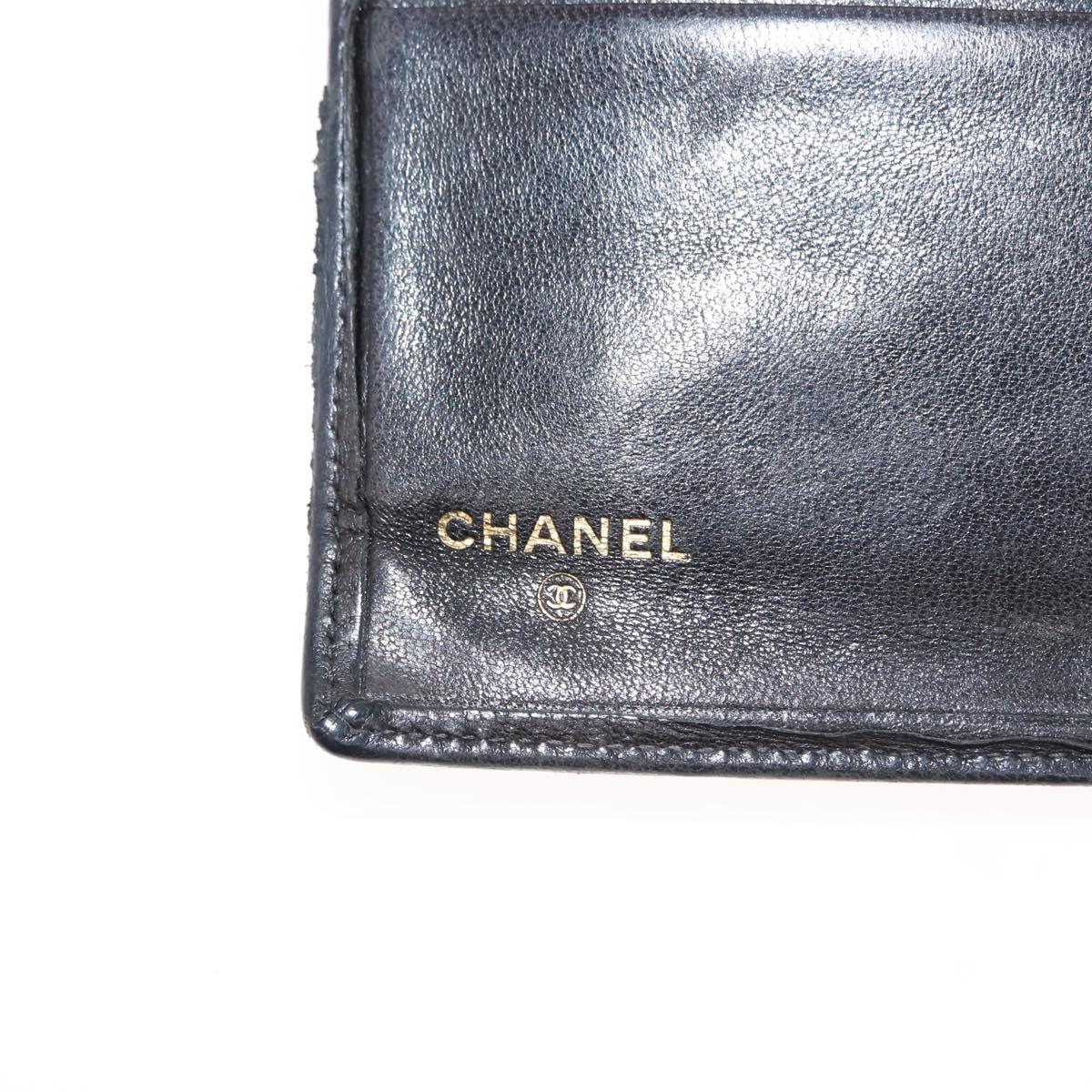 CHANEL Bicolore Long Wallet Lamb Skin Black Gold CC Auth am9177