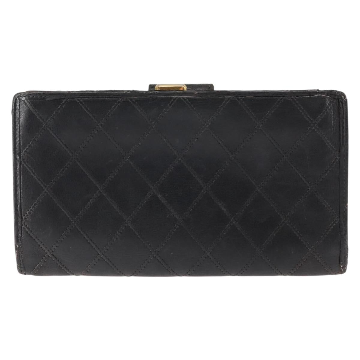 CHANEL Bicolore Long Wallet Lamb Skin Black Gold CC Auth am9177