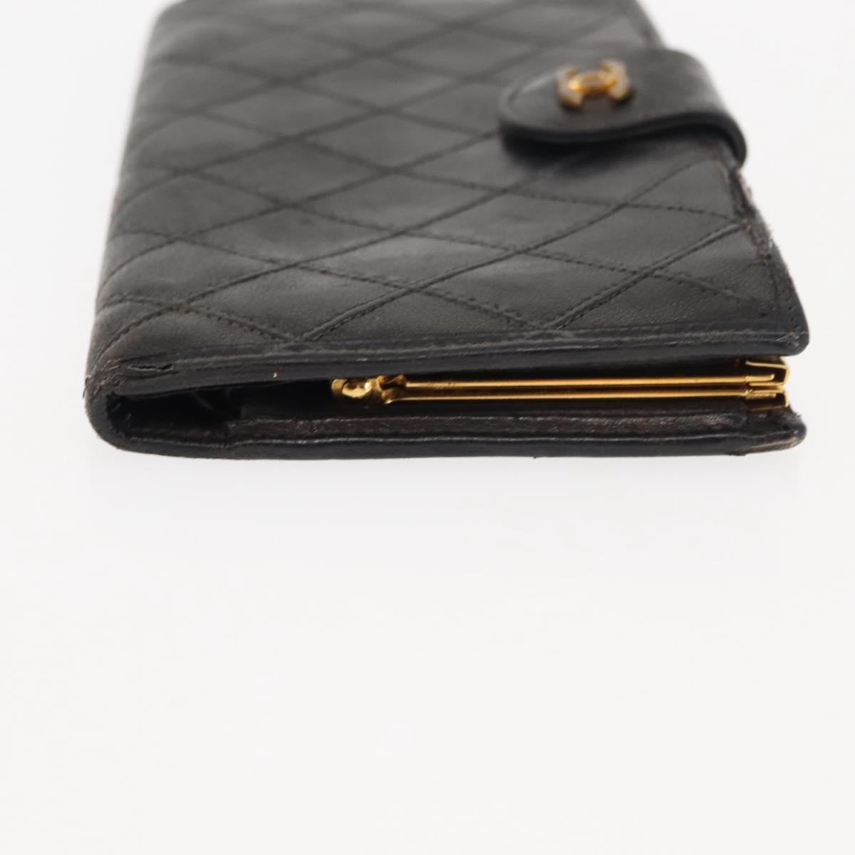 CHANEL Bicolore Long Wallet Lamb Skin Black Gold CC Auth am9177