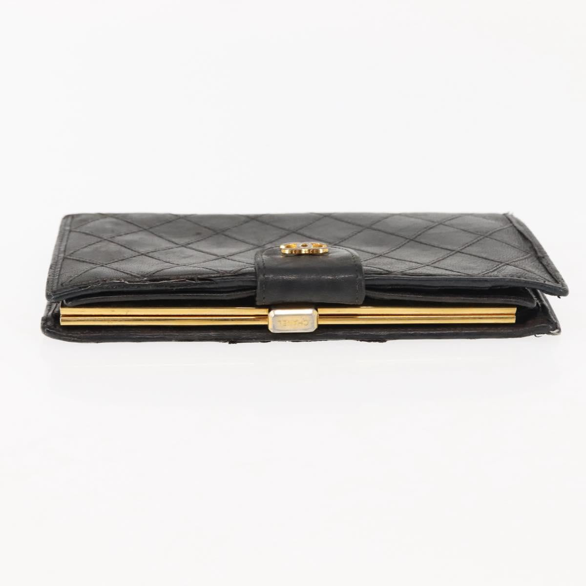 CHANEL Bicolore Long Wallet Lamb Skin Black Gold CC Auth am9177