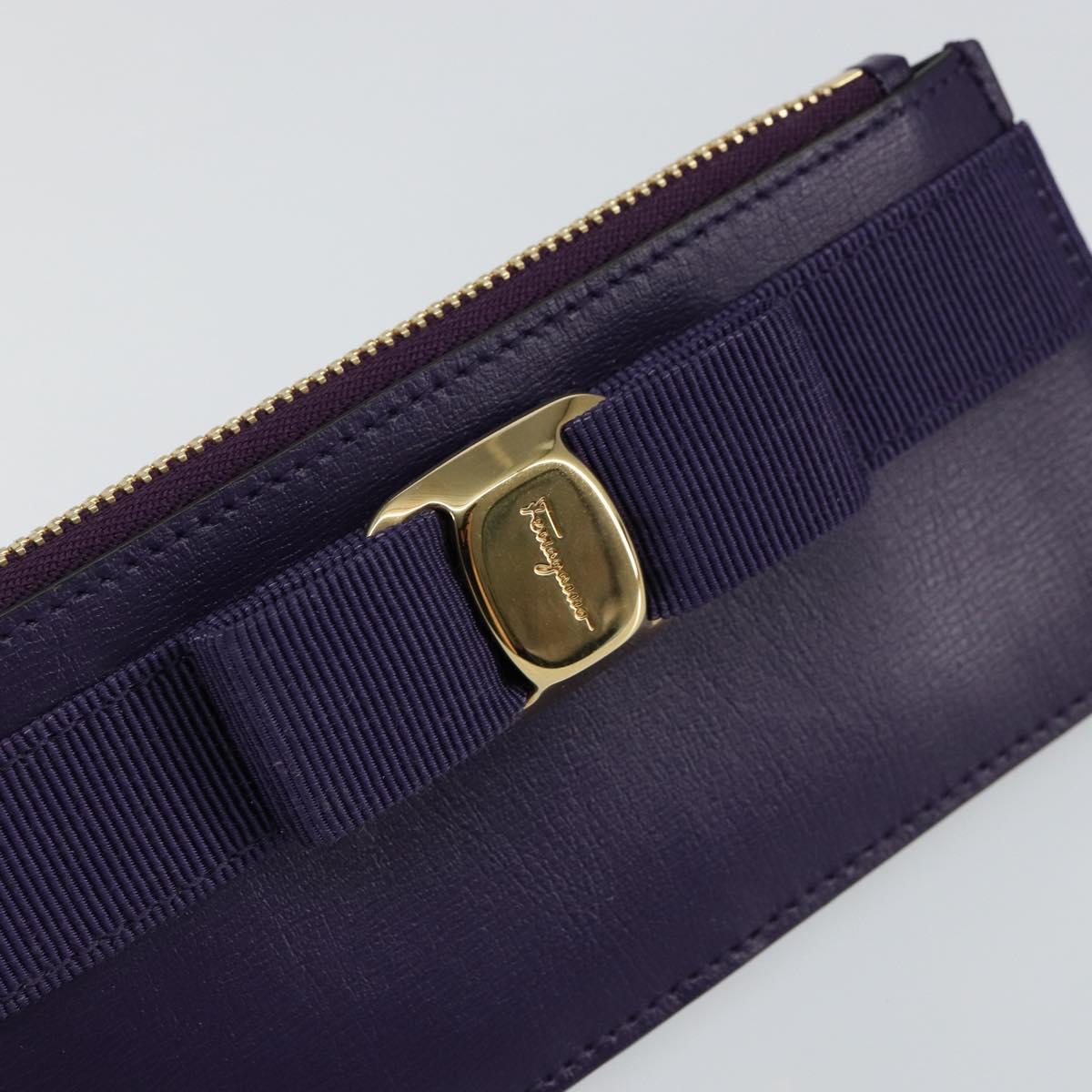 Salvatore Ferragamo Vala Card Case Leather Purple Gold Auth am9178