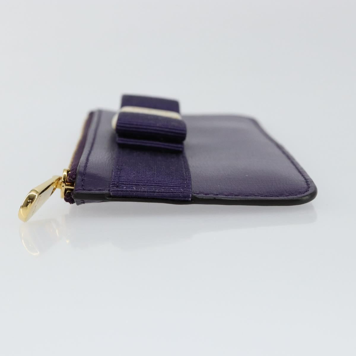 Salvatore Ferragamo Vala Card Case Leather Purple Gold Auth am9178