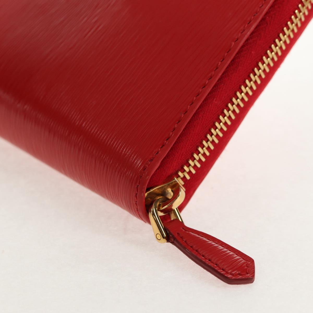 PRADA Long Wallet Leather Red Gold Auth am9179V