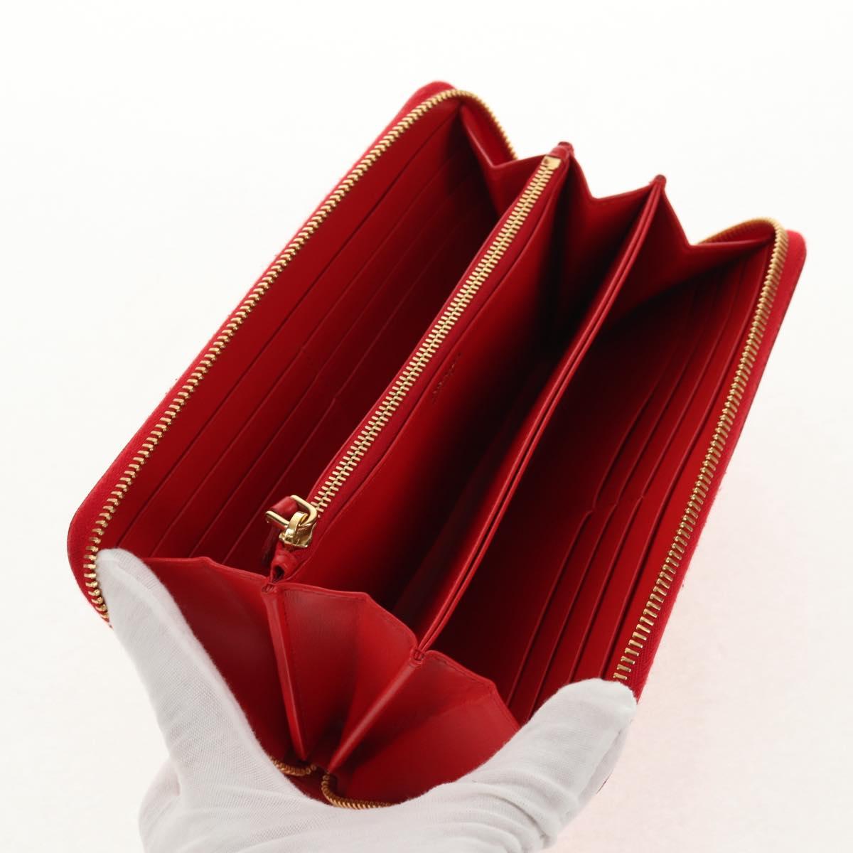 PRADA Long Wallet Leather Red Gold Auth am9179V