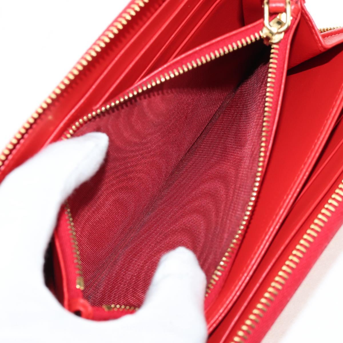 PRADA Long Wallet Leather Red Gold Auth am9179V