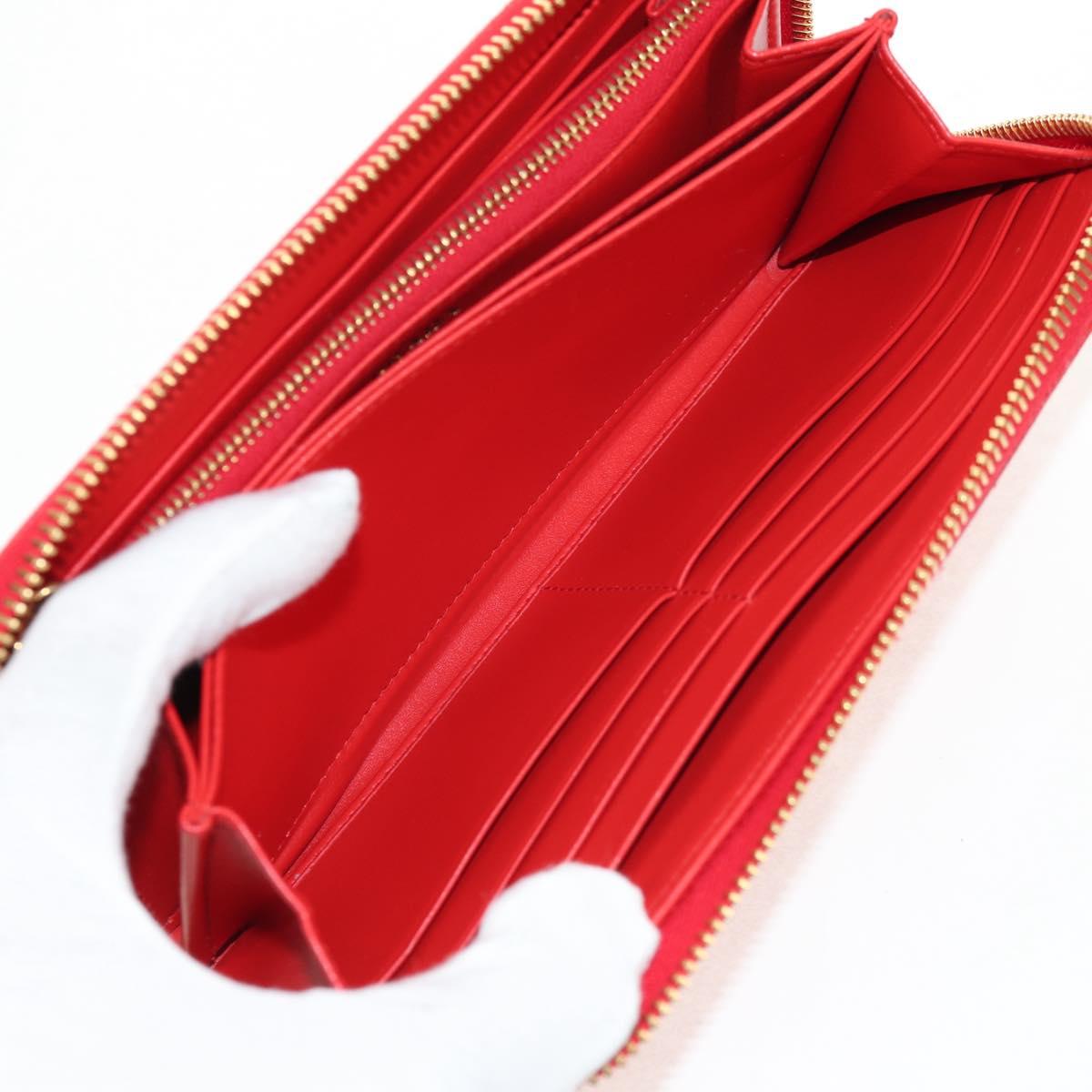 PRADA Long Wallet Leather Red Gold Auth am9179V