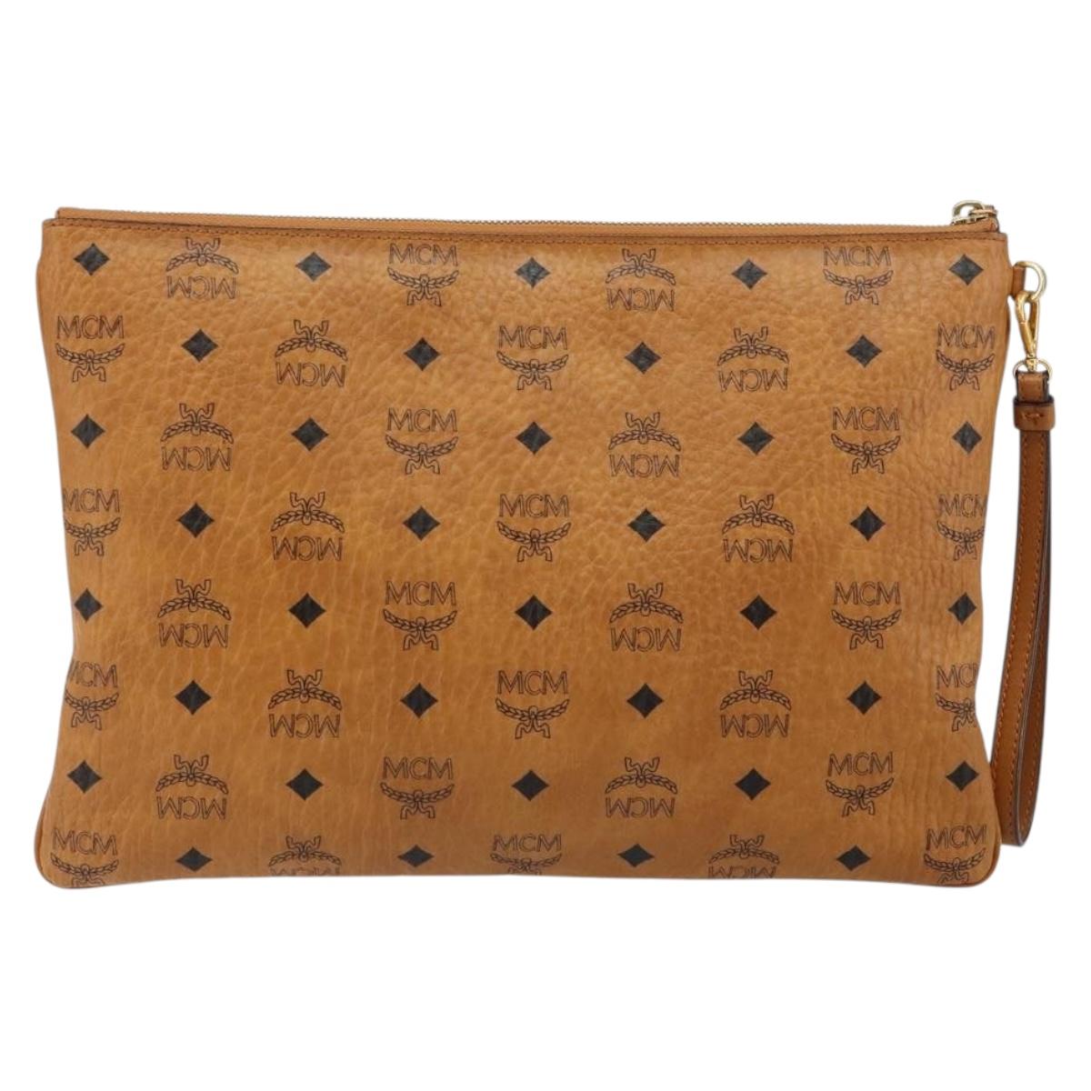 MCM Logogram Vicetos Clutch Bag PVC Leather Brown Gold Auth am9180