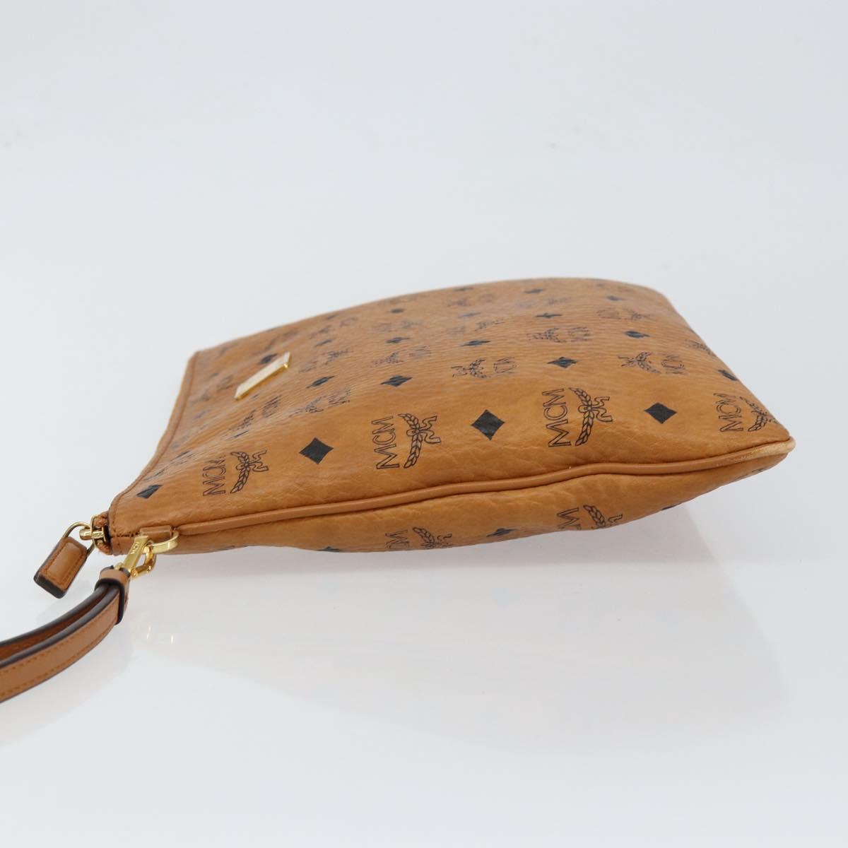 MCM Logogram Vicetos Clutch Bag PVC Leather Brown Gold Auth am9180