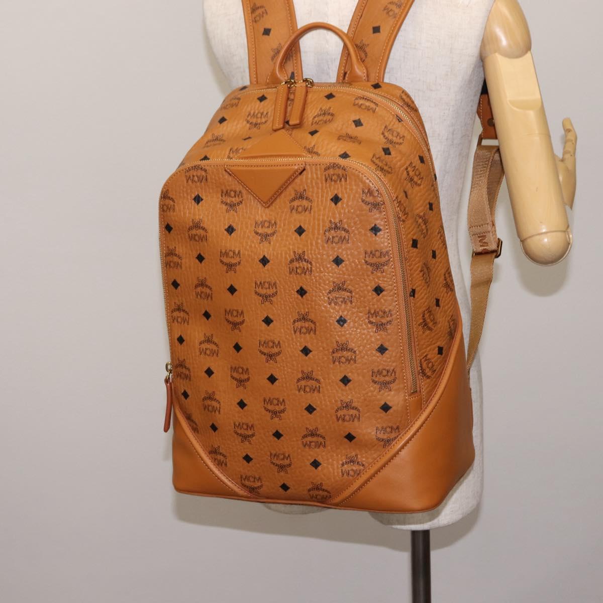 MCM Logogram Vicetos Backpack PVC Leather Brown Gold Auth am9181