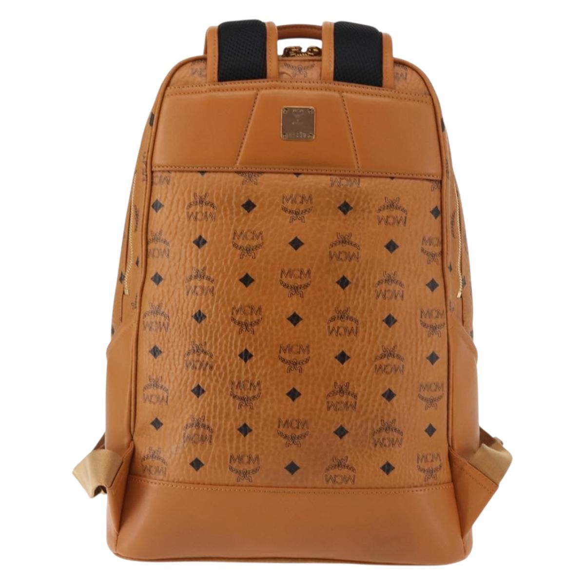 MCM Logogram Vicetos Backpack PVC Leather Brown Gold Auth am9181