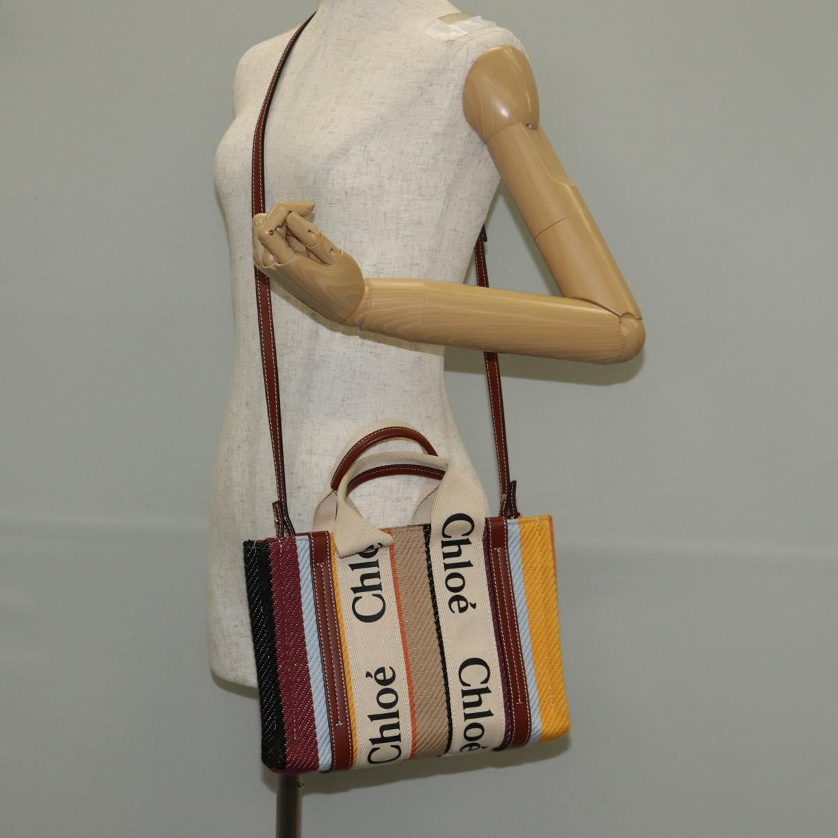 Chloe Woody Small Hand Bag Canvas 2way Beige Auth am9182M