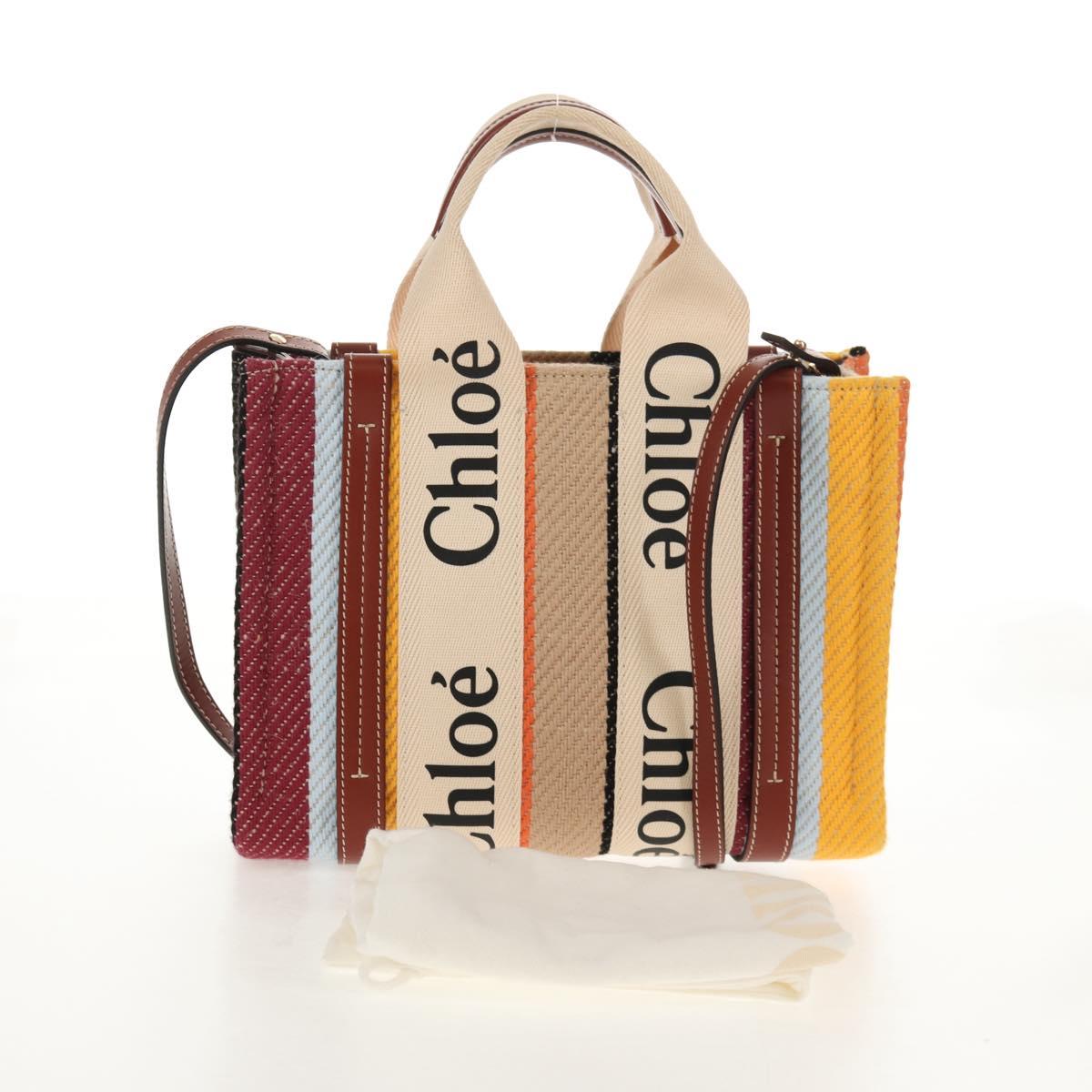 Chloe Woody Small Hand Bag Canvas 2way Beige Auth am9182M