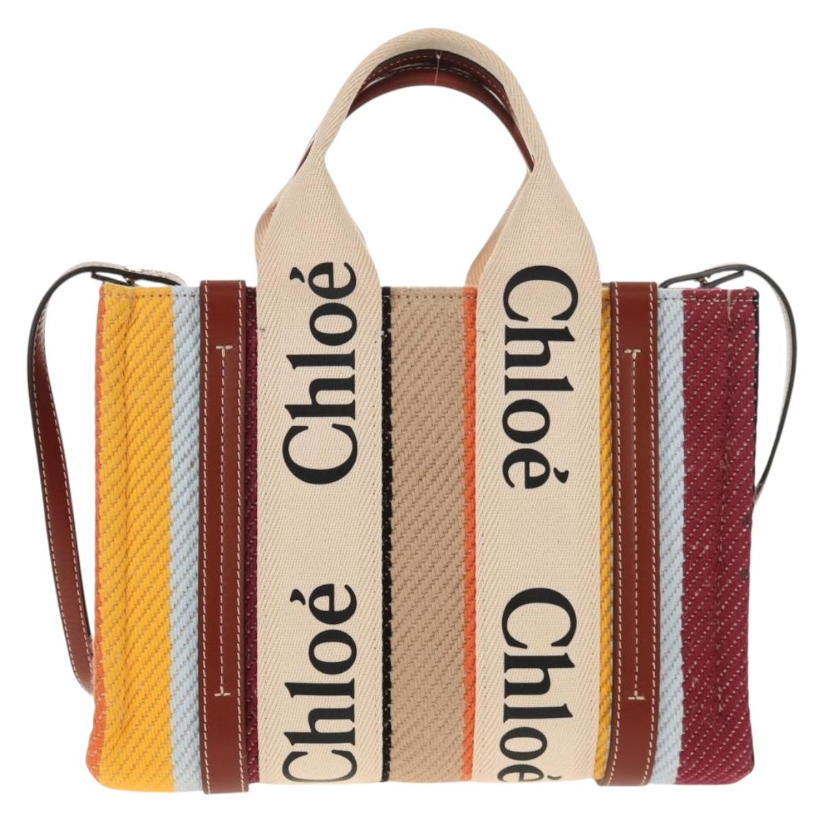 Chloe Woody Small Hand Bag Canvas 2way Beige Auth am9182M