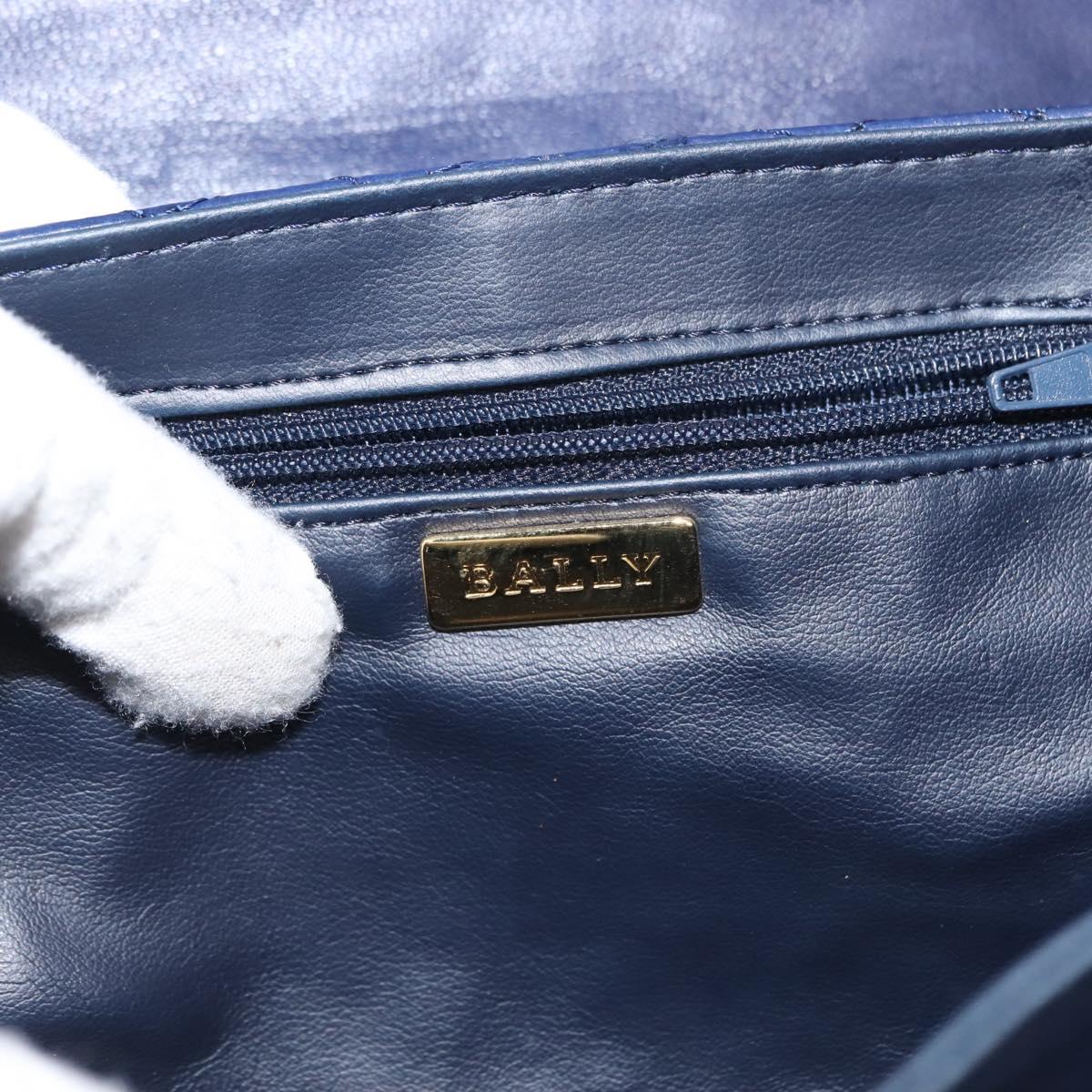 BALLY Chain Shoulder Bag Leather Navy Gold Auth am9185