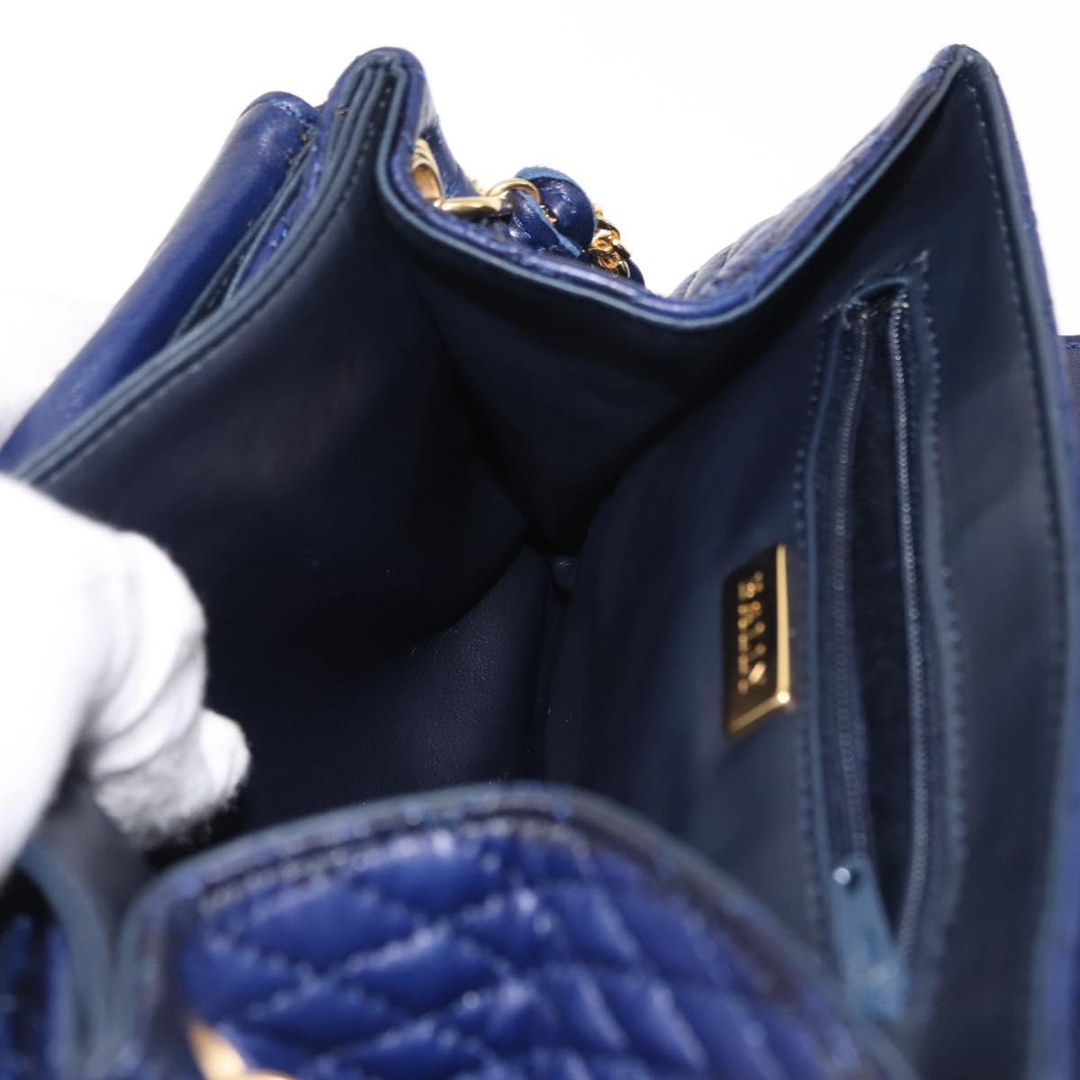 BALLY Chain Shoulder Bag Leather Navy Gold Auth am9185