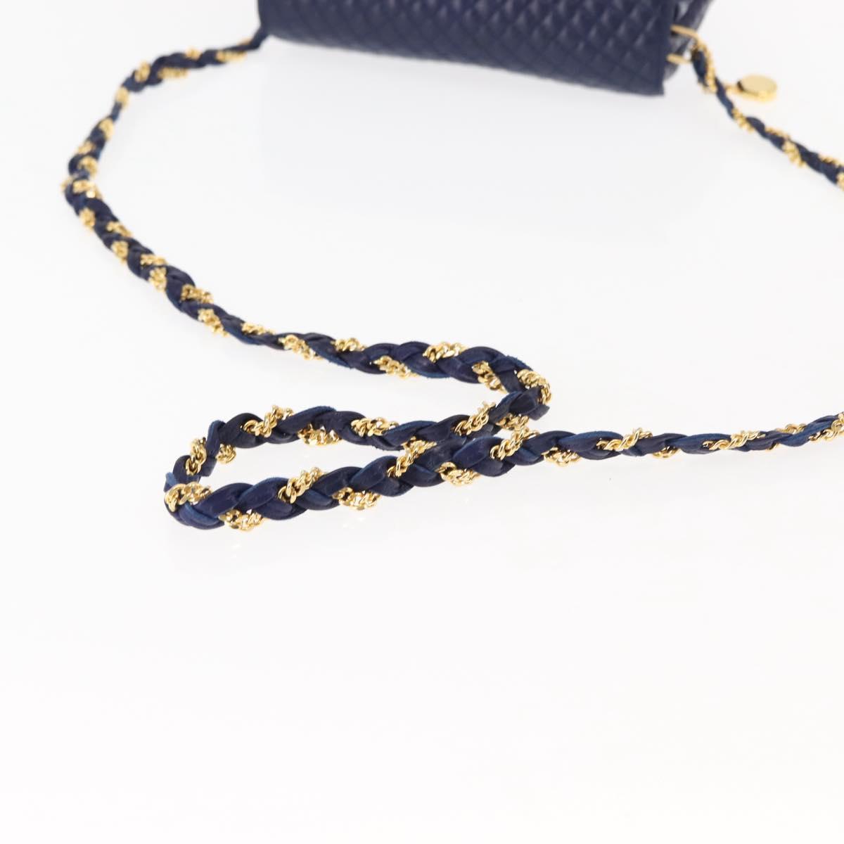 BALLY Chain Shoulder Bag Leather Navy Gold Auth am9185