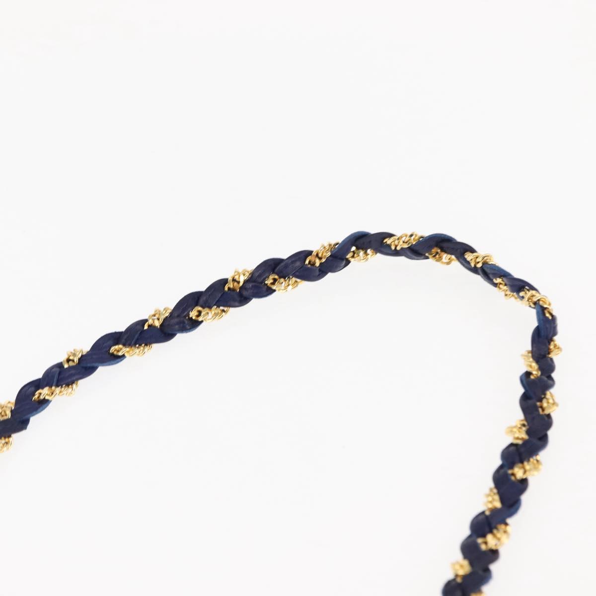 BALLY Chain Shoulder Bag Leather Navy Gold Auth am9185