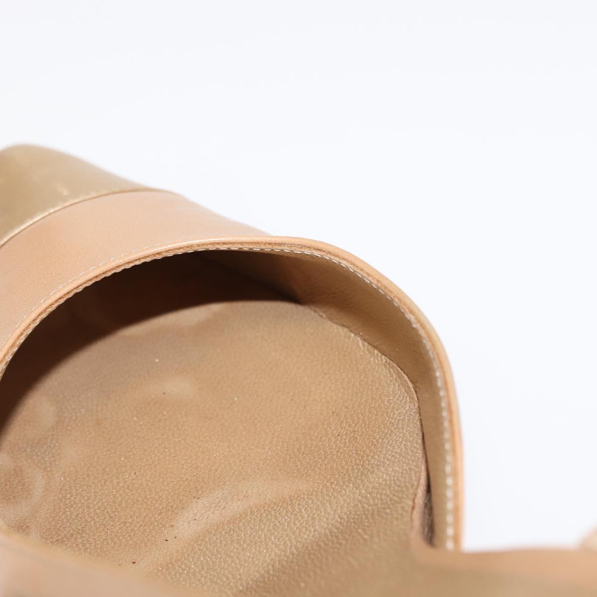 CHANEL Mule High heels Leather Gold CC Auth am9187