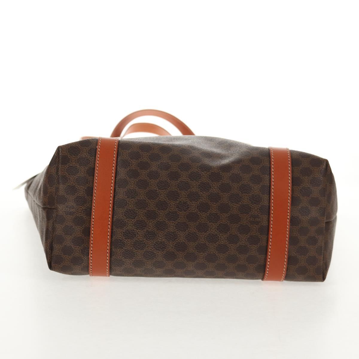 CELINE Macadam Canvas Tote Bag PVC Leather Brown Gold Auth am9189V