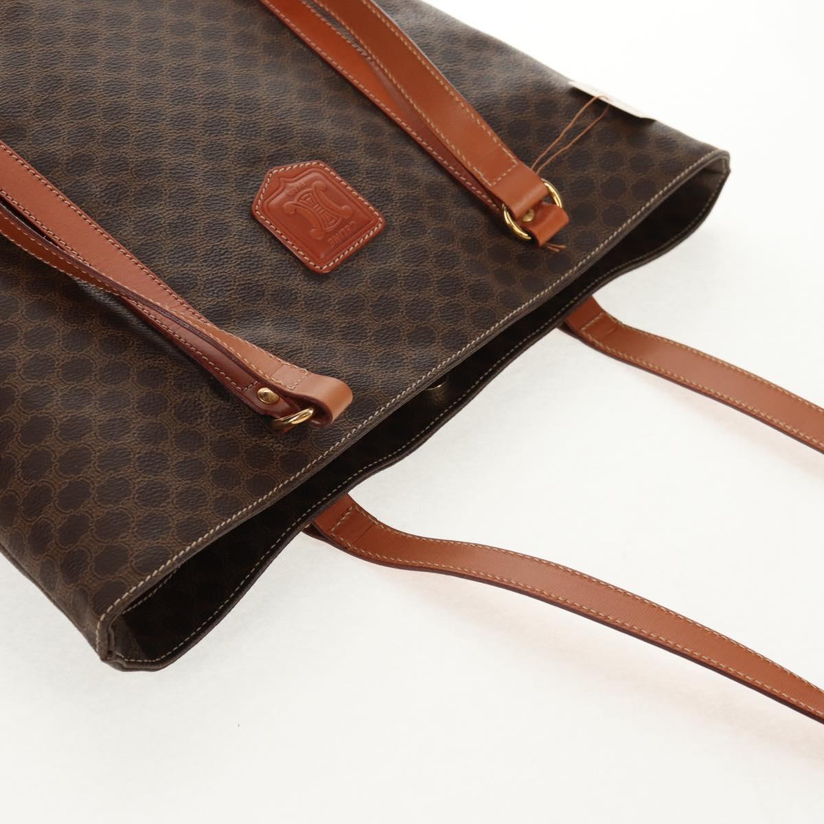 CELINE Macadam Canvas Tote Bag PVC Leather Brown Gold Auth am9189V