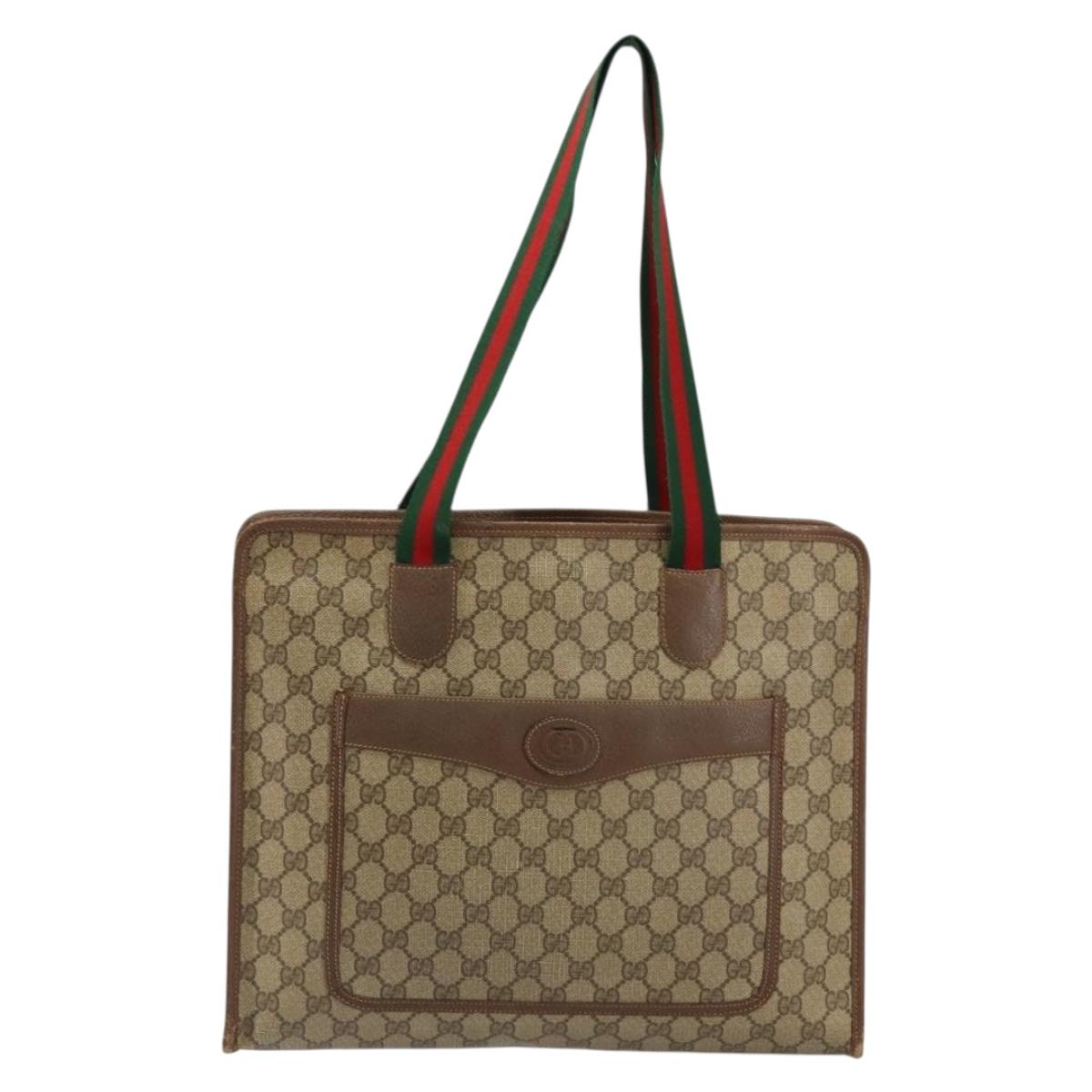 GUCCI GG Supreme Web Sherry Line Tote Bag PVC Beige Red 89 02 997 Auth am9191