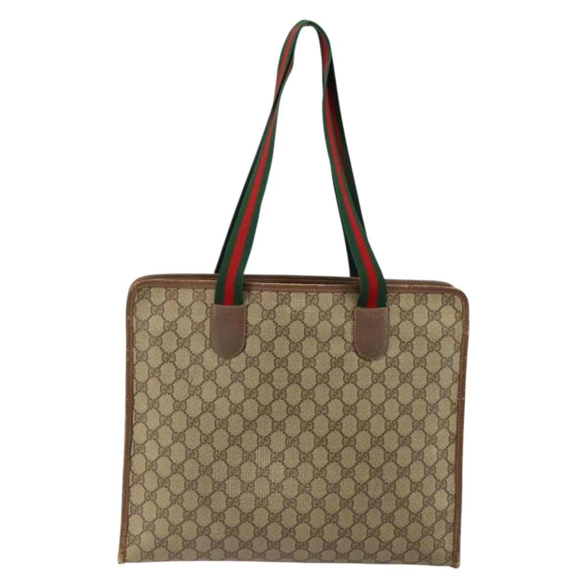 GUCCI GG Supreme Web Sherry Line Tote Bag PVC Beige Red 89 02 997 Auth am9191