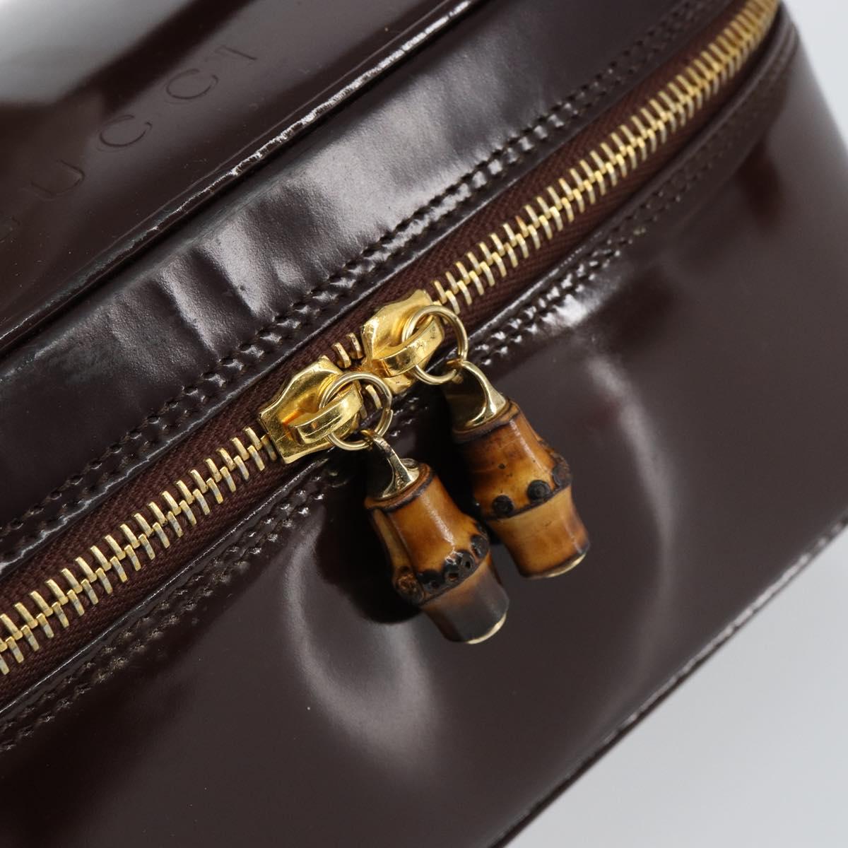 GUCCI Bamboo Vanity Pouch Enamel Brown Gold 032 1956 0150 Auth am9196