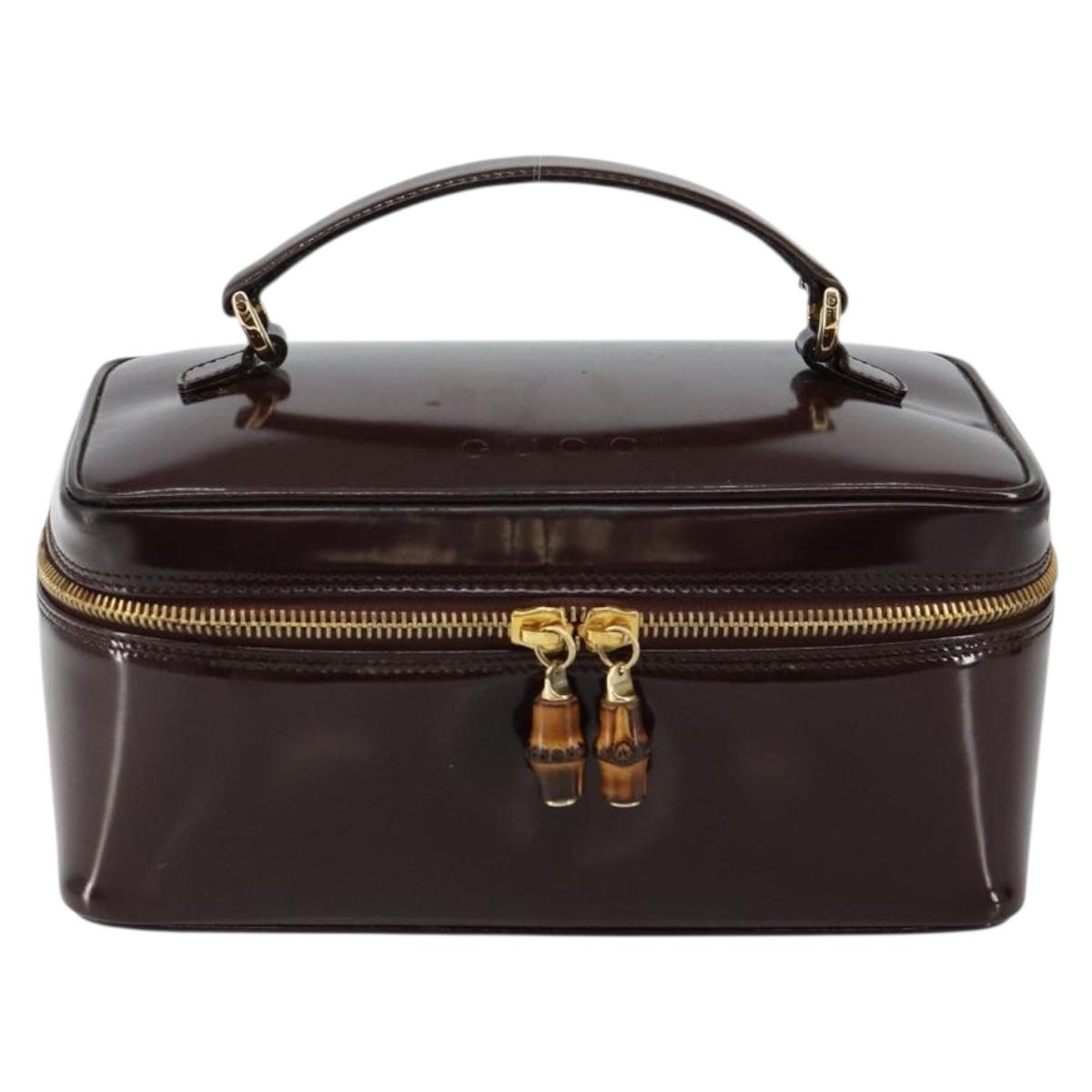 GUCCI Bamboo Vanity Pouch Enamel Brown Gold 032 1956 0150 Auth am9196