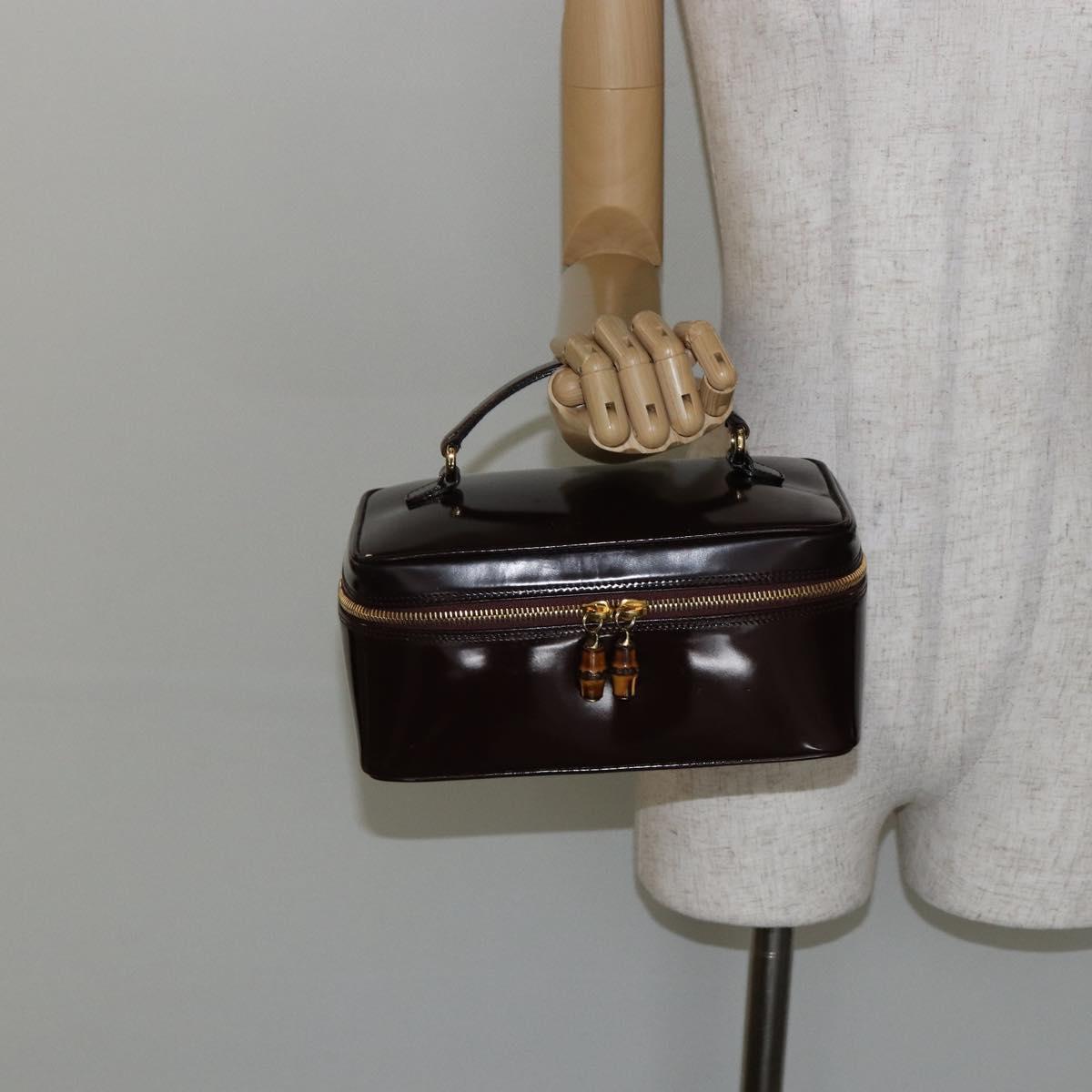 GUCCI Bamboo Vanity Pouch Enamel Brown Gold 032 1956 0150 Auth am9196