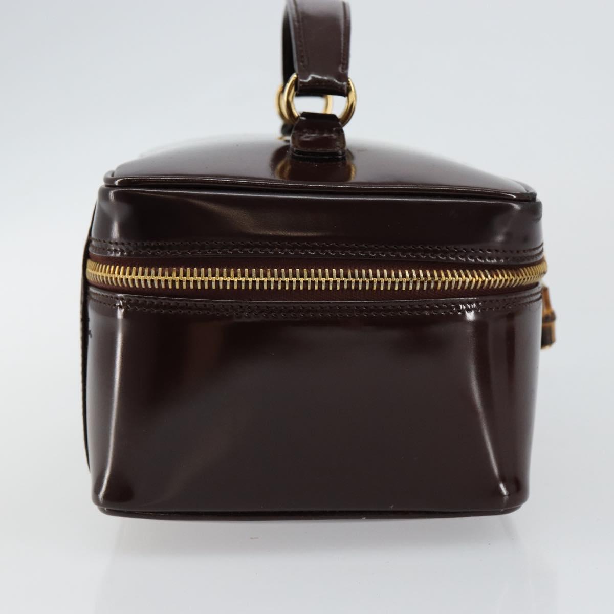 GUCCI Bamboo Vanity Pouch Enamel Brown Gold 032 1956 0150 Auth am9196