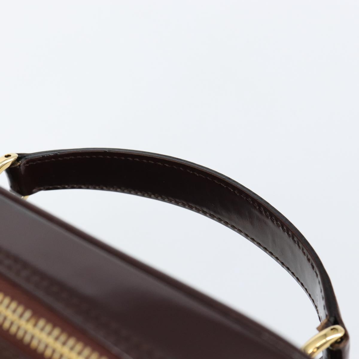 GUCCI Bamboo Vanity Pouch Enamel Brown Gold 032 1956 0150 Auth am9196