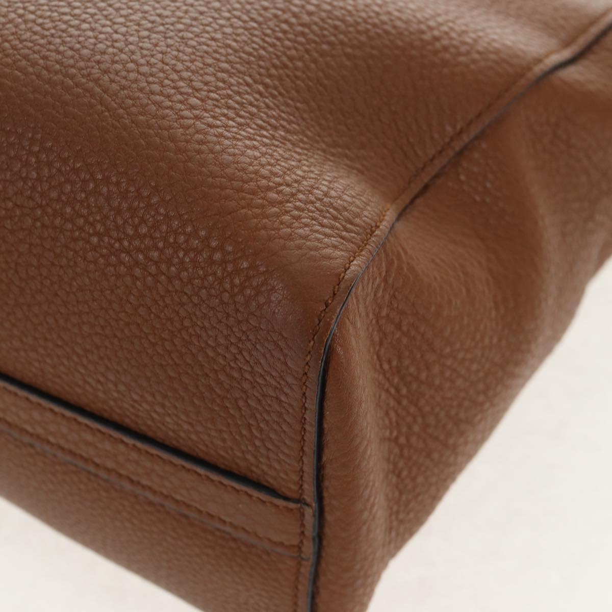 PRADA Tote Bag Leather Brown Gold Auth am9200V