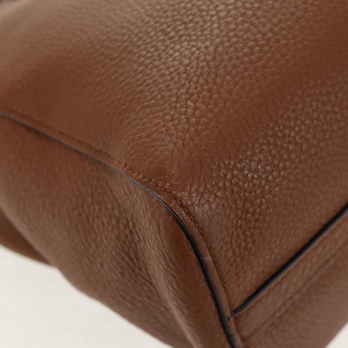 PRADA Tote Bag Leather Brown Gold Auth am9200V