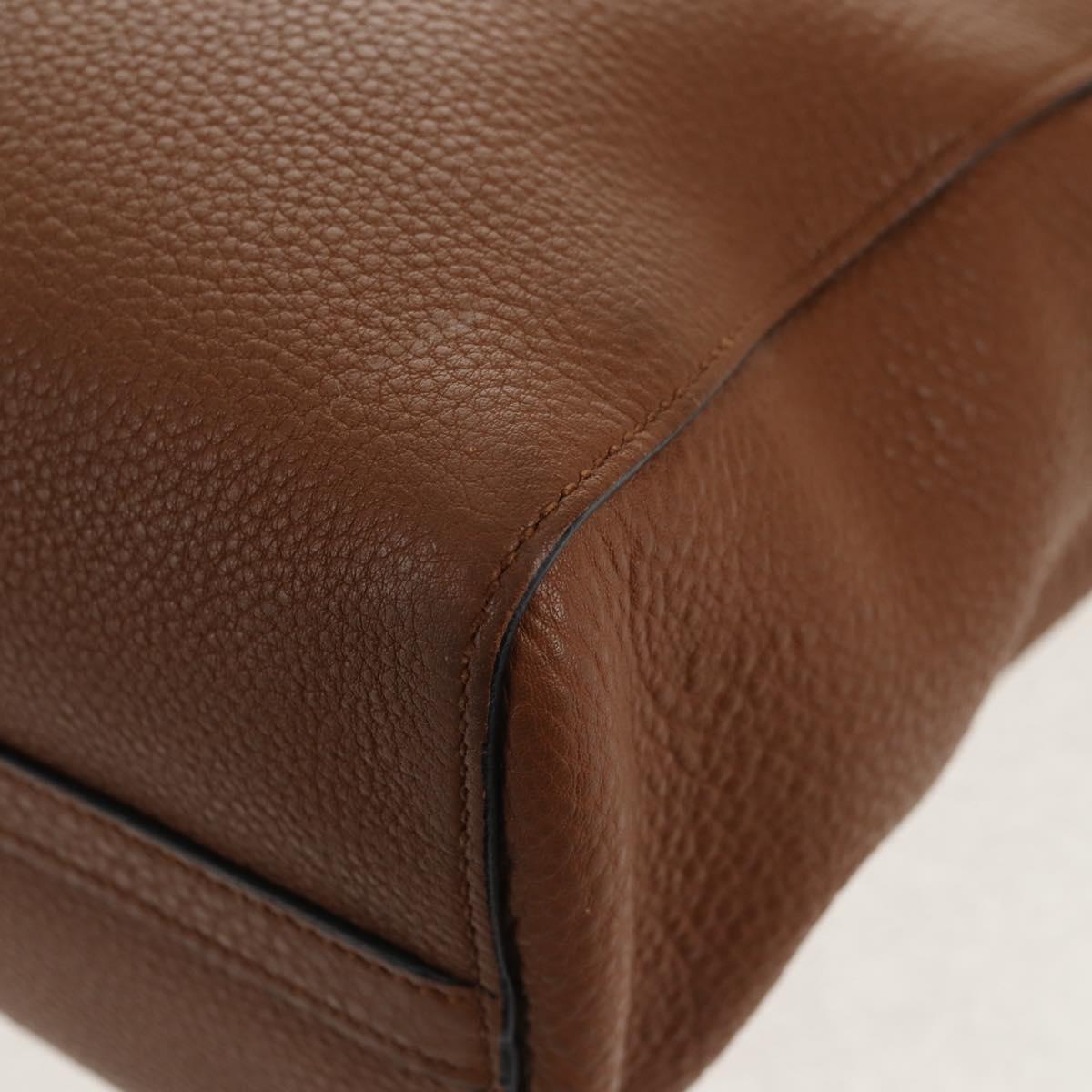 PRADA Tote Bag Leather Brown Gold Auth am9200V