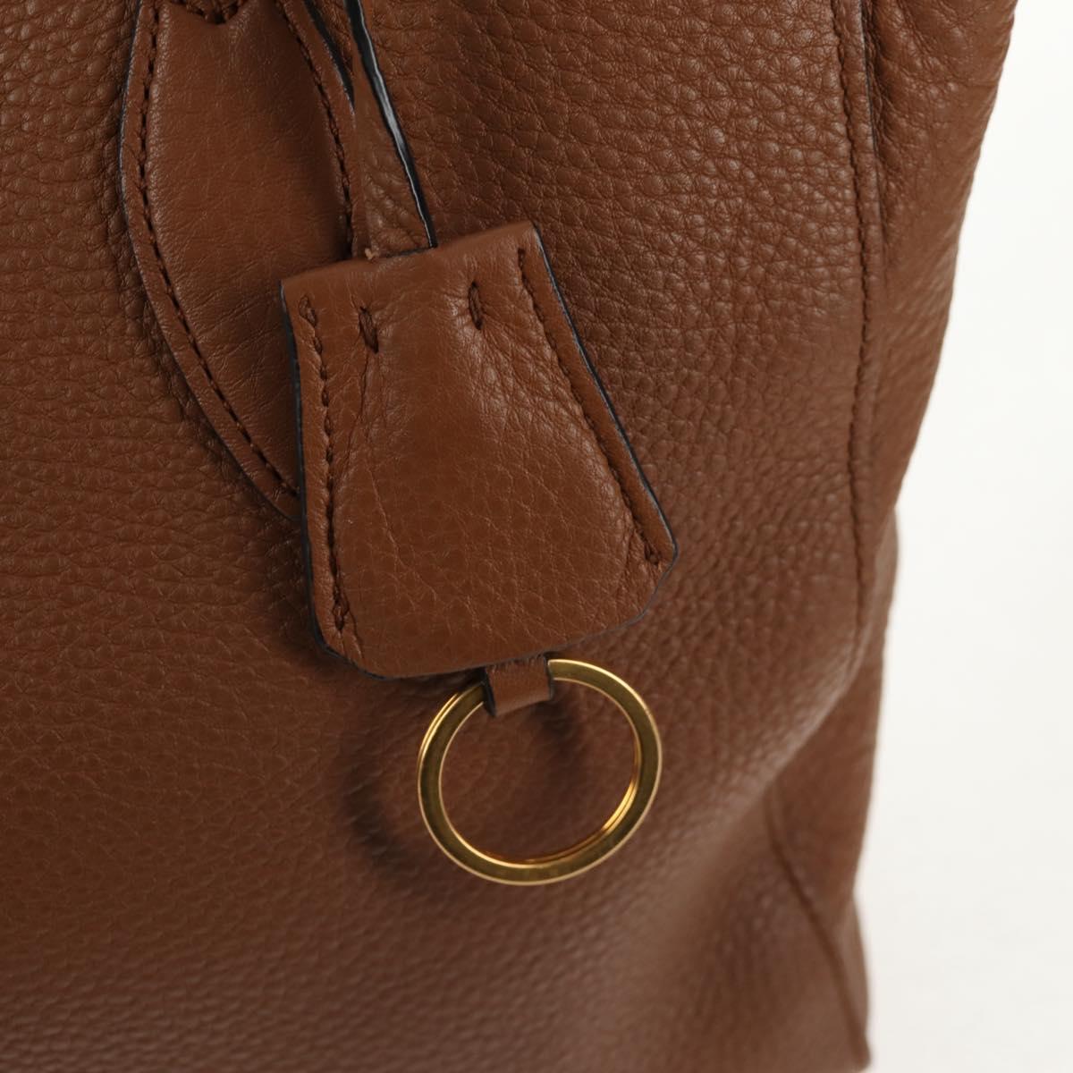 PRADA Tote Bag Leather Brown Gold Auth am9200V