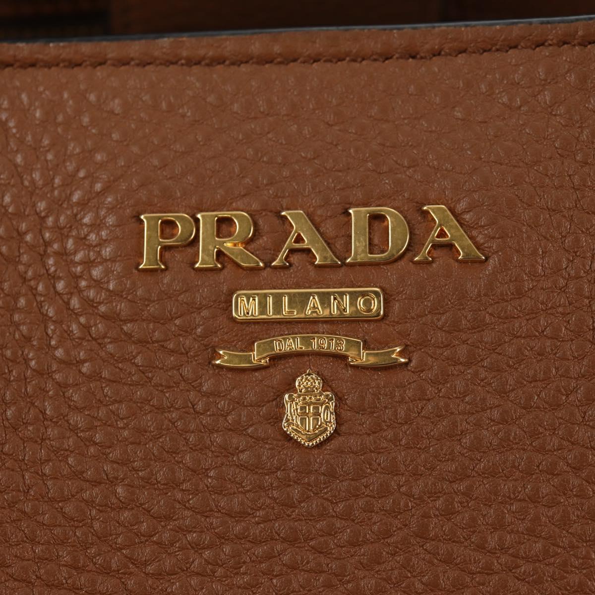 PRADA Tote Bag Leather Brown Gold Auth am9200V