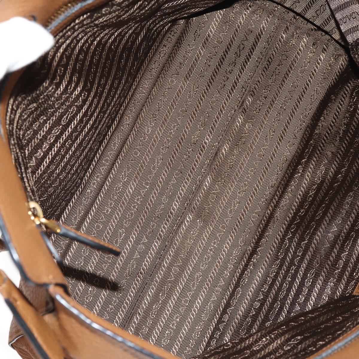 PRADA Tote Bag Leather Brown Gold Auth am9200V