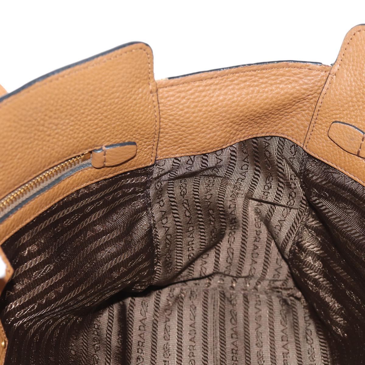 PRADA Tote Bag Leather Brown Gold Auth am9200V