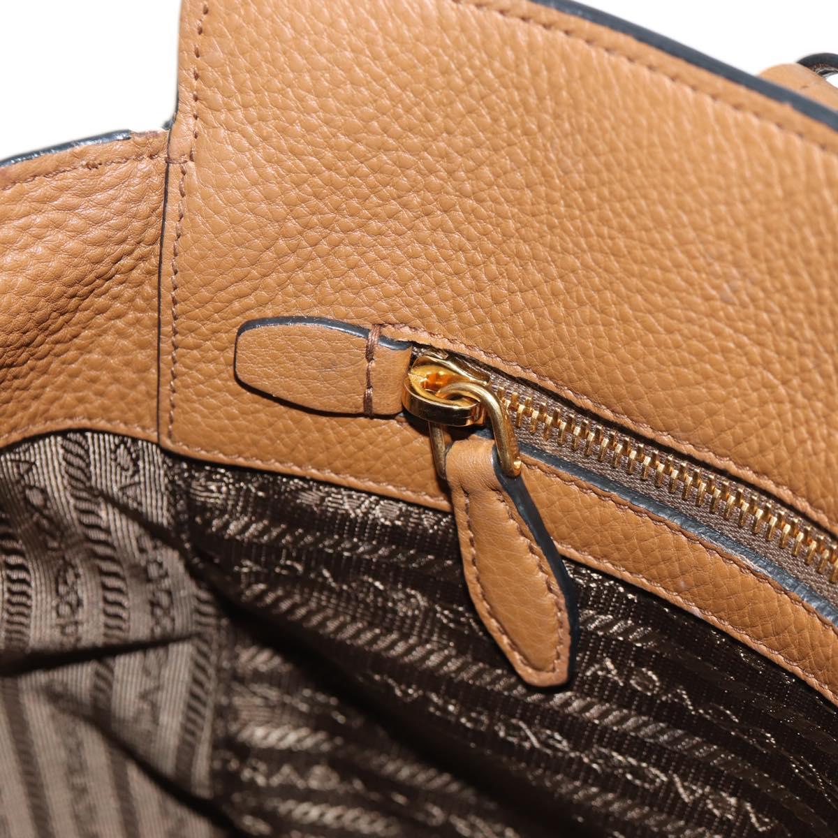 PRADA Tote Bag Leather Brown Gold Auth am9200V