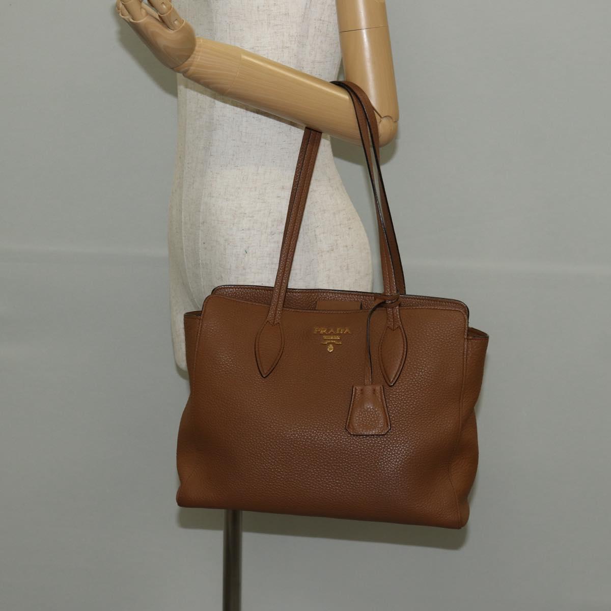 PRADA Tote Bag Leather Brown Gold Auth am9200V