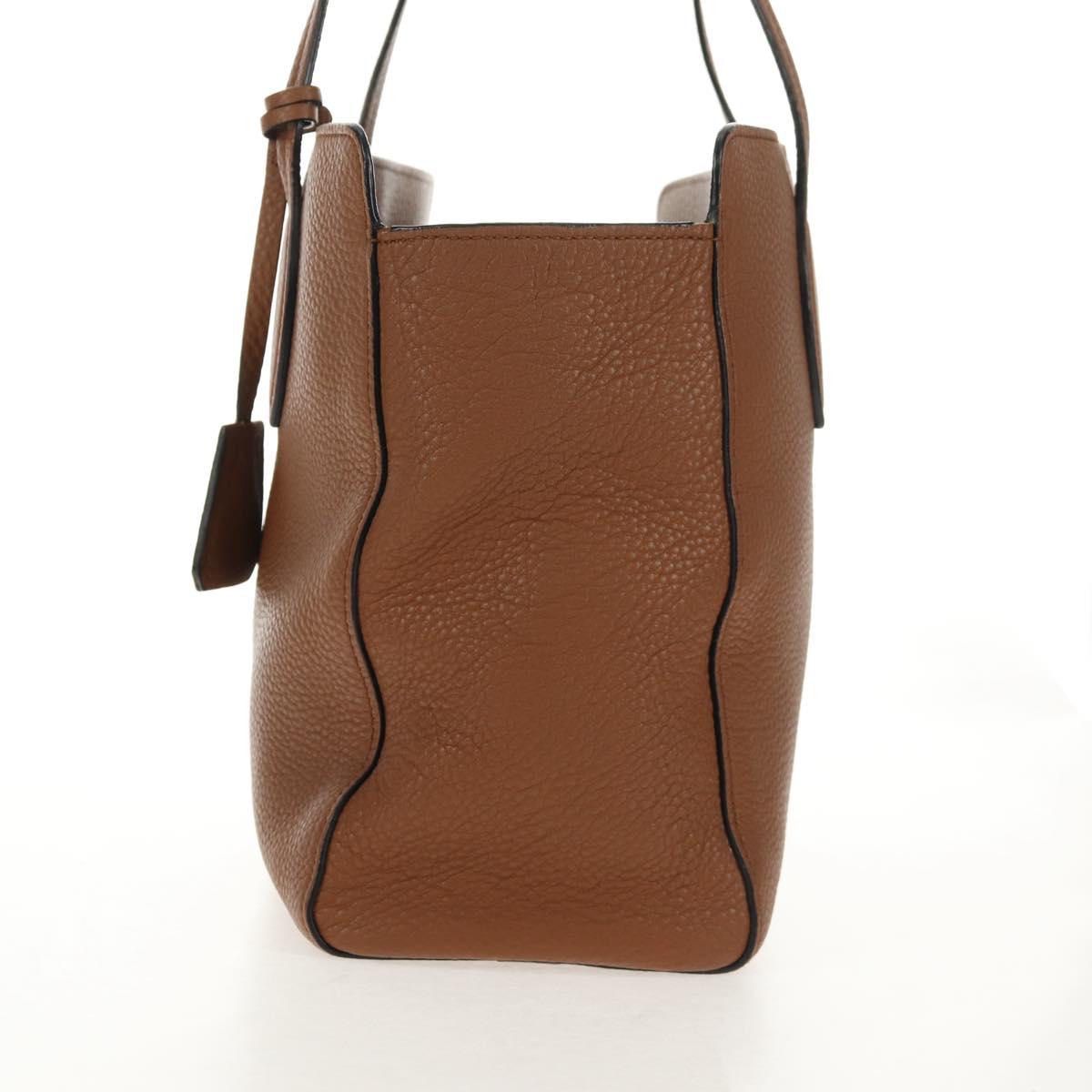 PRADA Tote Bag Leather Brown Gold Auth am9200V