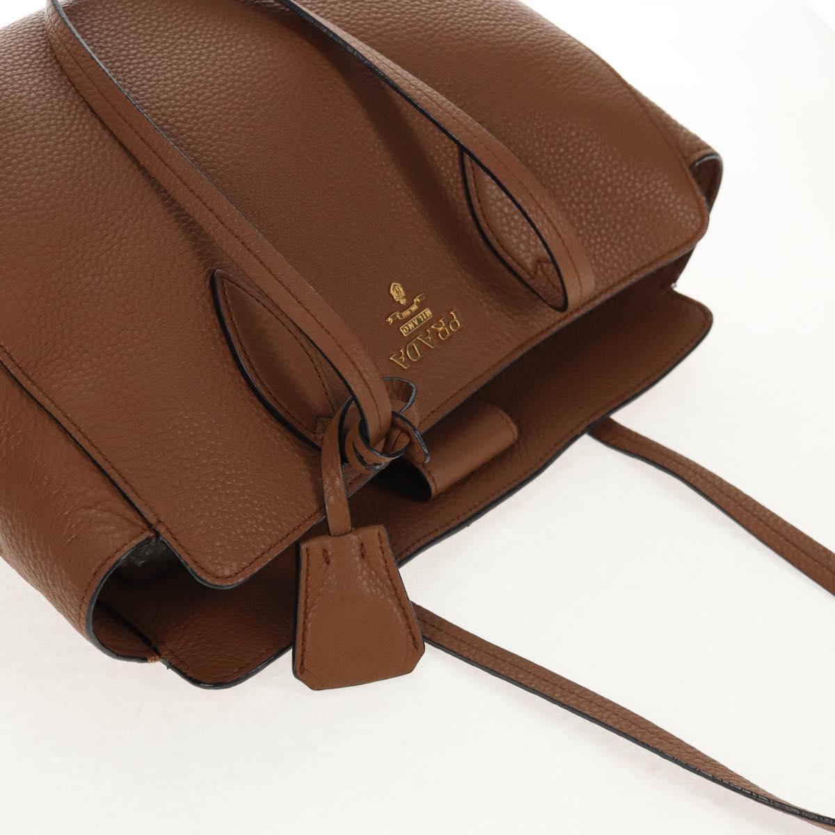 PRADA Tote Bag Leather Brown Gold Auth am9200V