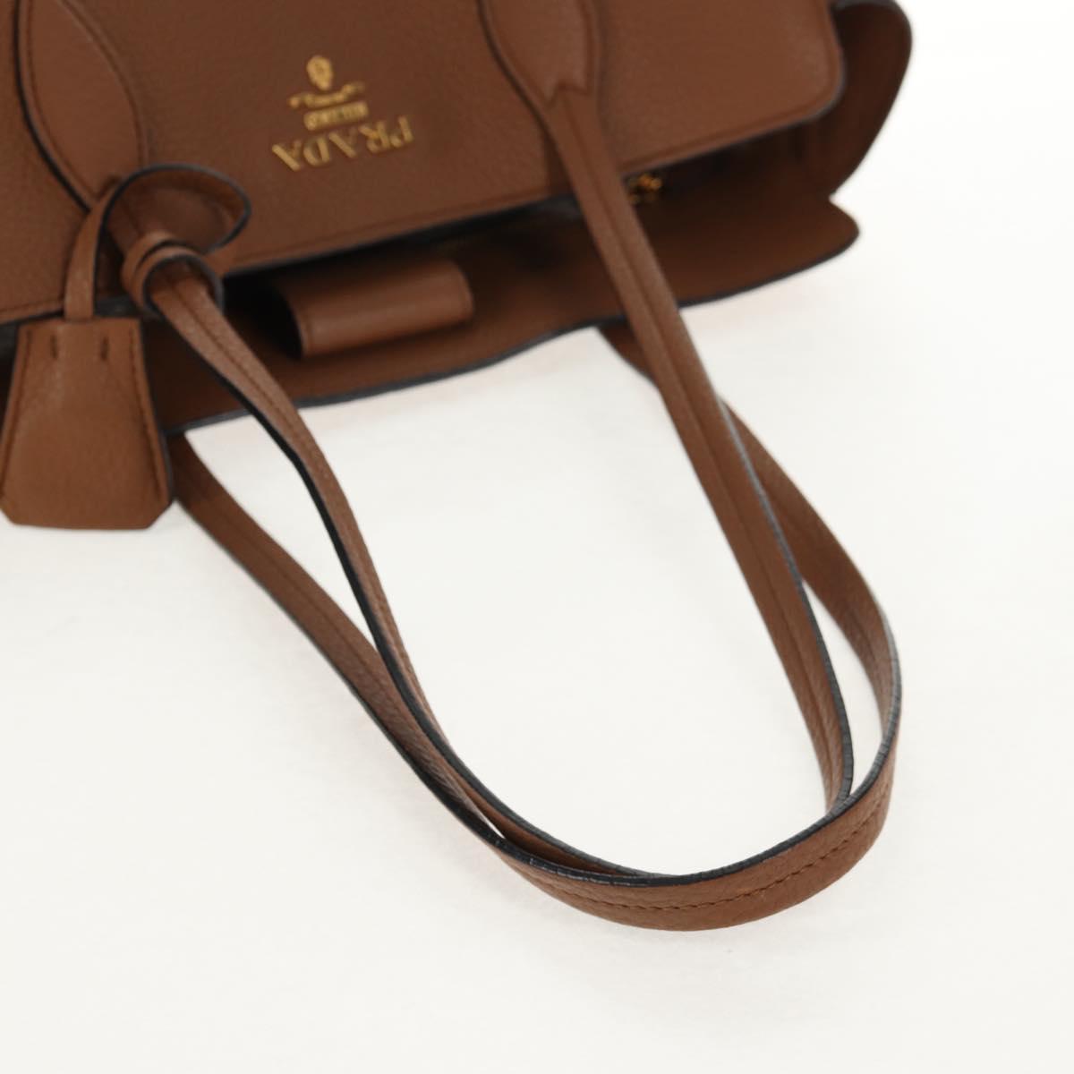 PRADA Tote Bag Leather Brown Gold Auth am9200V