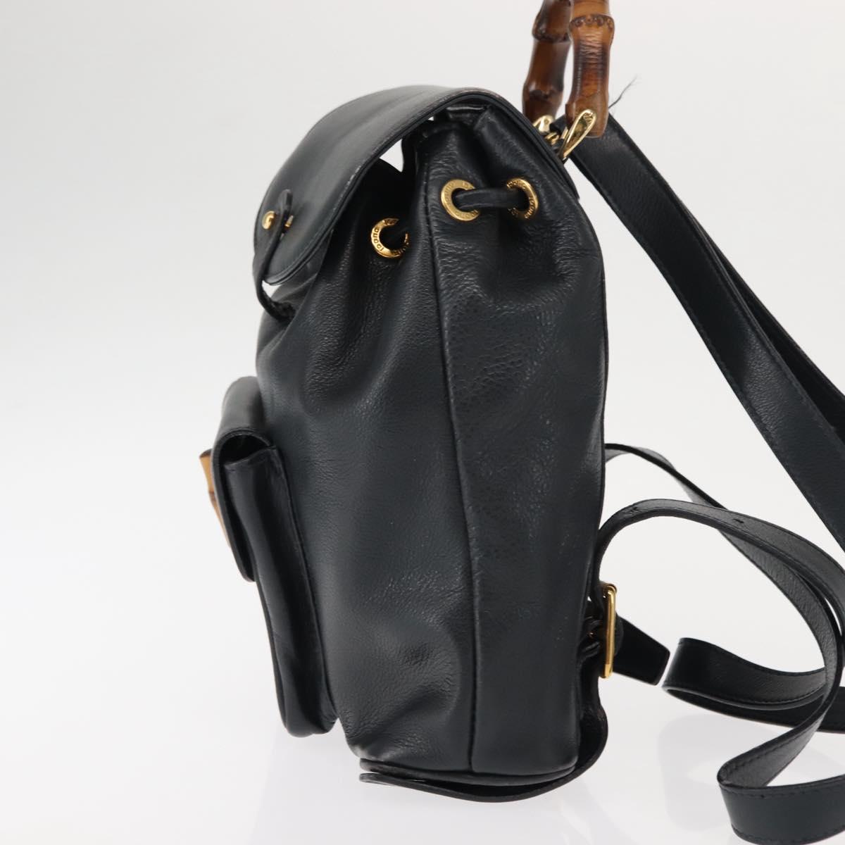 GUCCI Bamboo Backpack Leather Navy Gold 003 58 0030 Auth am9202