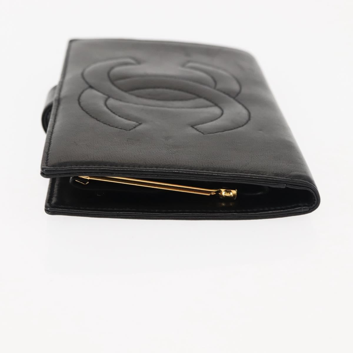 CHANEL Long Wallet Lamb Skin Black CC Auth am9206