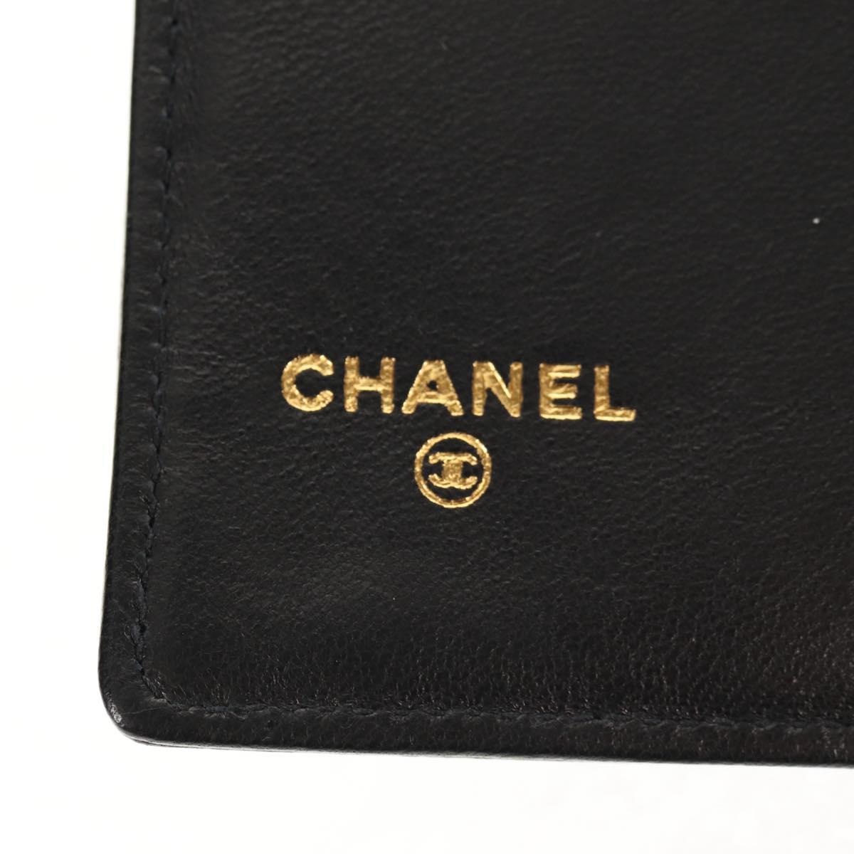 CHANEL Long Wallet Lamb Skin Black Gold CC Auth am9207V